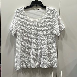 Maggie Barnes White ruffled top